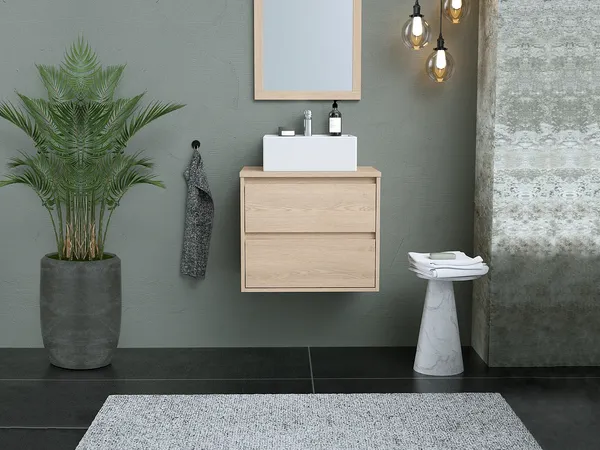Vente-unique - Waschbeckenunterschrank hängend - 60 cm - Eichenholzfurnier - MILIPAM