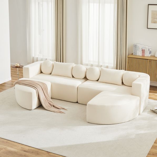 Modulares Schlafsofa aus Chenille mit Schlaffunktion, 292 x 165 x 68 cm, Beige