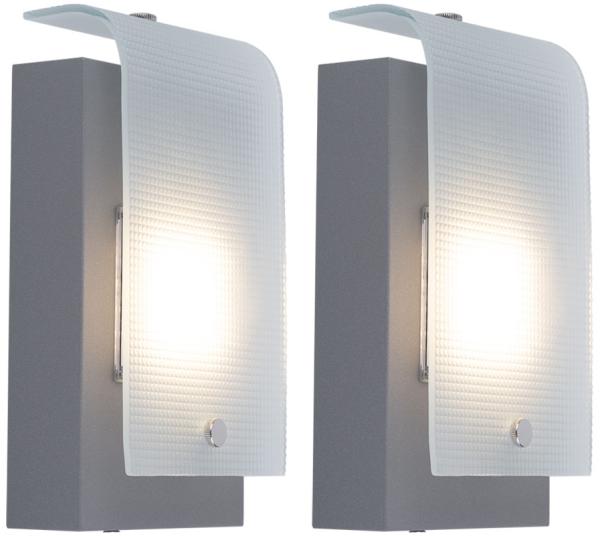 2er Set Wandleuchte, Stahl verzinkt, Glas satiniert, H 22,5 cm