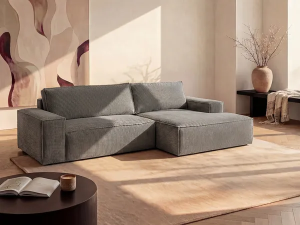 Vente-unique - AMELIA Sofa SamtStoff Grau - B 167 cm x H 85 cm x L 267 cm