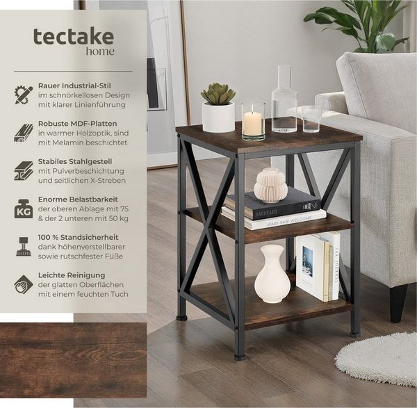 tectake Beistelltisch Nottingham (1-St, 1 tlg), Quadratischer Beistelltisch im angesagten Industrial Look
