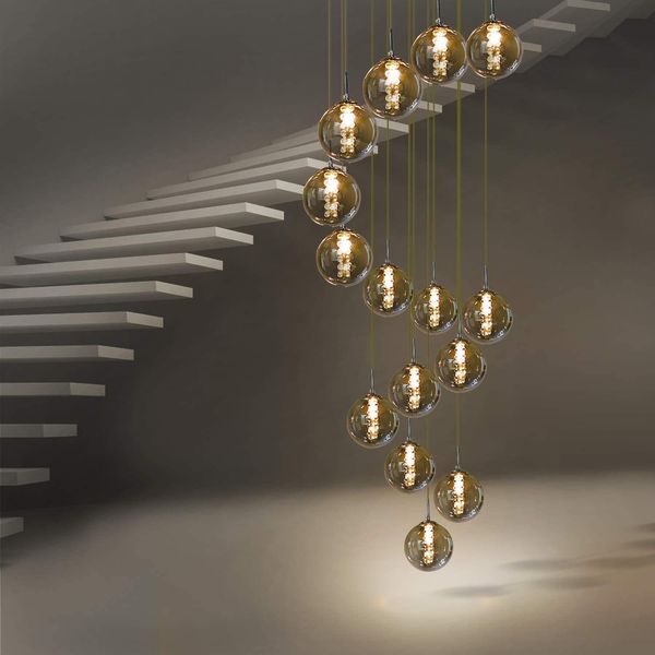 ZMH Pendelleuchte esstisch Pendellampe Höheverstellbar Kronleuchter Hängeleuchte 15-Flammig aus Glas Küchen Wohnzimmerlampe Schlafzimmerlampe Flurlampe (Rauchgrau, 15-flammig)