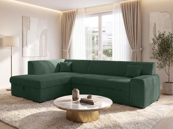 AX LIVING Couch für Wohnzimmer Lucera 260 cm Flaschengrün Schlafsofa L