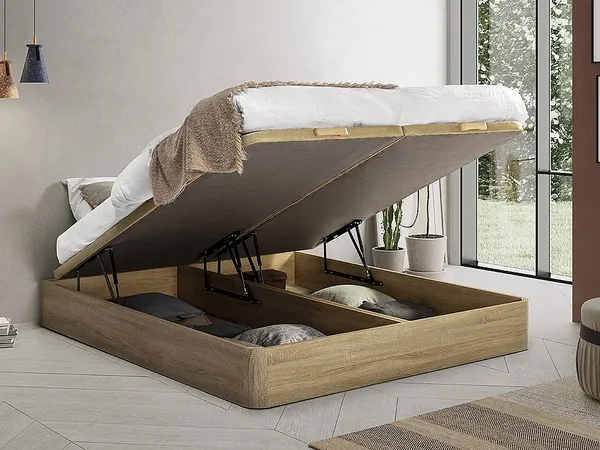 Vente-unique - HESTIA Lattenrost und Bettrahmen Holz, Platte Beige - B 180 cm x H 30 cm x L 200 cm