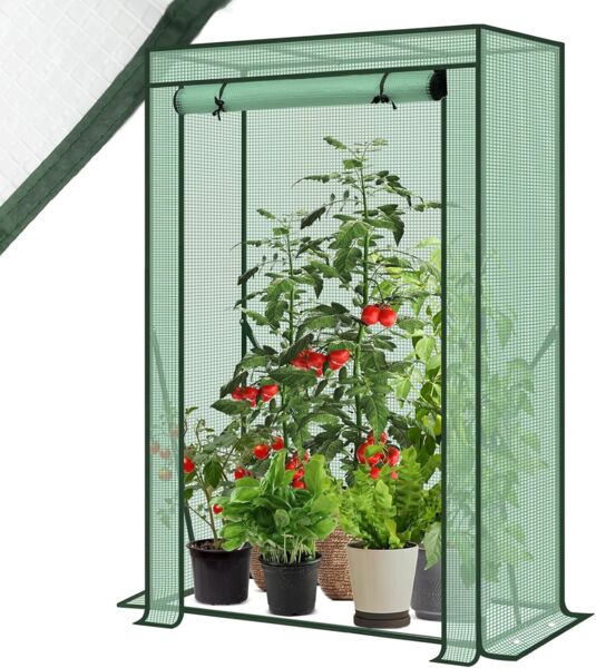 Sekey Tomatengewächshaus 150x100x50 cm, Kleines Gewächshaus, Robustes Foliengewächshaus Tomaten Gewächshaus für Balkon - Stabil, Winterfest & Einfach zu montieren, Grün