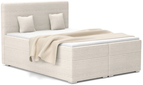 Deine Möbel 24 Boxspringbett DUBAI Boxbett in 120x200 140x200 160x200 180x200 200x200 cm (Doppelbett inkl. Bettkasten, Topper, Matratzen H3 oder H4, 1-St, Farben: Creme, Ecru, Beige, Hellgrau, Grau, Schwarz), Cordstoff TILIA, Stauraum, Bettkasten & Kom...