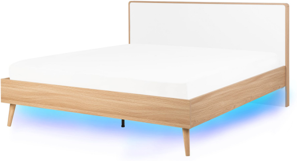 Bett heller Holzfarbton / weiß 140x200 cm mit LED-Beleuchtung bunt SERRIS