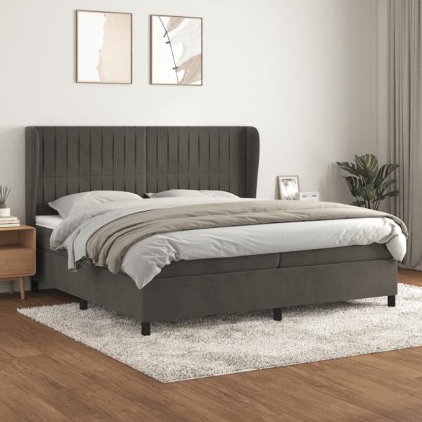 vidaXL Boxspringbett mit Matratze Dunkelgrau 200x200 cm Samt, Härtegrad: H2 [3129352]