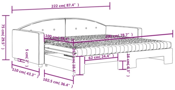 vidaXL Tagesbett Ausziehbar mit Matratzen Schwarz 100x200 cm Samt 3197336 Bild 10