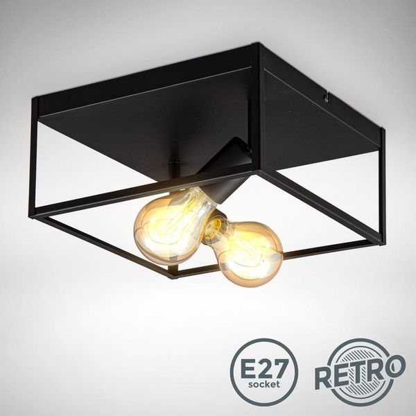 B.K.Licht Deckenleuchte Deckenlampe E27 Retro Schwarz Industrial - BKL1428, ohne Leuchtmittel, 60W 2-flammig Käfig-Deckenleuchte Vintage Schlafzimmer Wohnzimmer