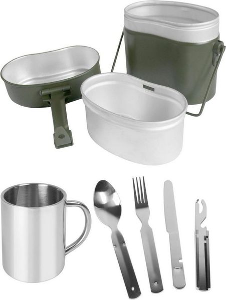 normani Geschirr-Set Bundeswehr Essgeschirrset Camping Geschirr (7-tlg), Edelstahl, Camping Geschirr Essgeschirr Outdoor Besteck Kochgeschirr