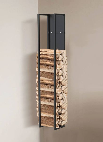 DanDiBo Kaminholzregal Innen Metall Schwarz Kaminholzständer 140 cm mit Rückwand an der Wand Hängend 96539 Holzkorb Kaminholzhalter Holzregal