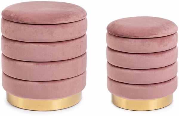 Pouf Darina 2er-Set in Samt-Optik, Rosa, 36x36x38 cm / 40x40x44 cm