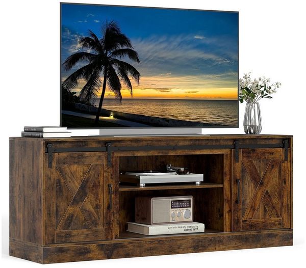COSTWAY TV-Schrank mit 2 Schiebetüren & verstellbaren Regalen TV-Ständer 150cm