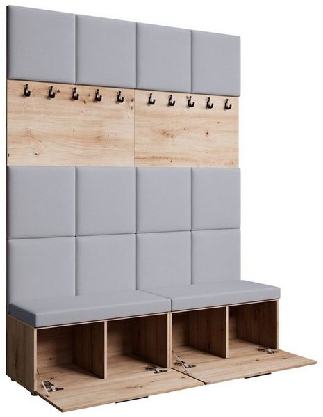 Beautysofa Garderobenschrank mit gepolsterten Paneelen MARGARET I+I (mit praktischen Kleiderhaken dazwischen für Jacken und Mäntel) Verschließbarer Schuhschrank, für Ordnung im Flur sorgt