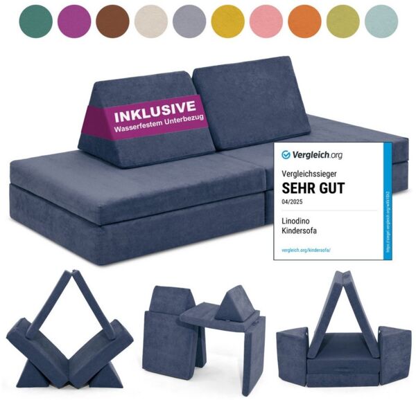 Linodino Kindersofa Spielsofa I aus Schaumstoff Bausteine I Spielcouch für Kinder, Wasserfeste Unterbezüge, Waschbare Chenille Bezüge 30°