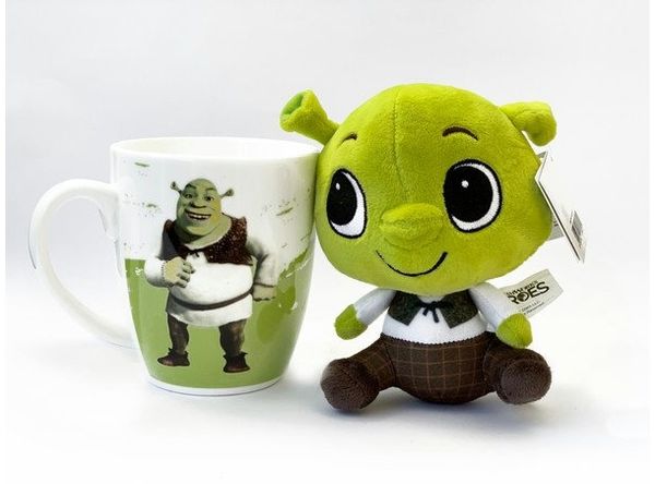 DreamWorks Tasse Keramik 300 ml + Plüschtier Shrek Oger little Dreamers GeschenkSet, 2-teilig