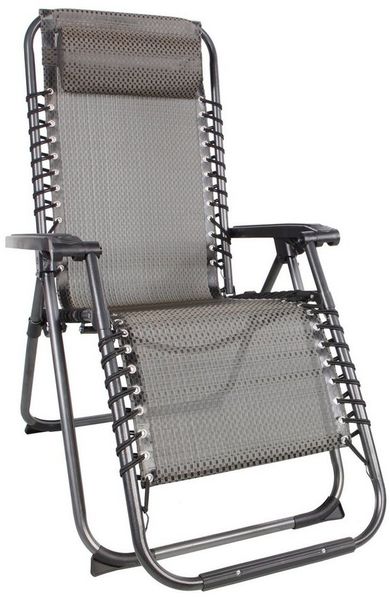 Spetebo Relaxsessel mit Kopfkissen aus Textil Gewebe 175x65 cm - grau-braun - Gartenstuhl mit Verstellbarer Rückenlehne und Fußteil - Sonnenliege Hochlehner Gartenliege Liegestuhl klappbar