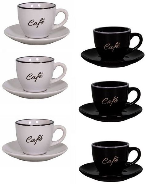 6er Set weiß u. schwarz Espressotassen mit Unterteller Antic Line SEB17185+17184