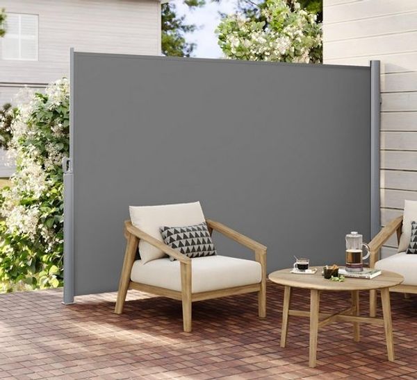 SONGMICS Alu-Seitenmarkise, ausziehbar, blickdicht, Grau, 200x350 cm