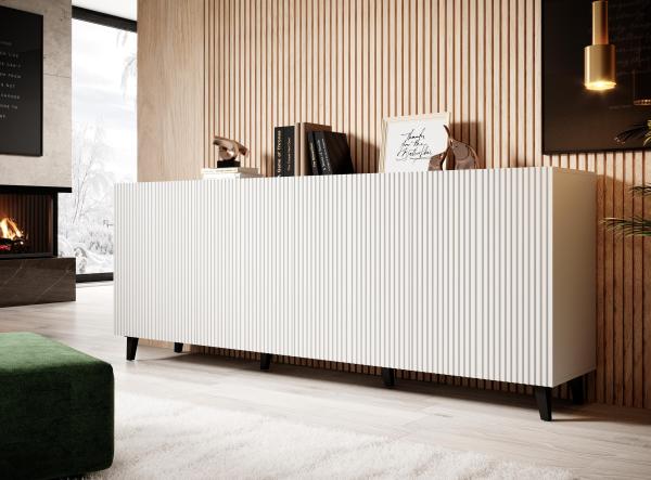 Domando Sideboard Carducci M2 Modern Breite 200cm, edel gefräste Fronten in Weiß Matt