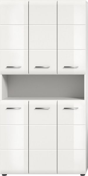 welltime Stauraumschrank (1-St) Florenz, Mehrzweckschrank, Weiß Hochglanz Tiefzieh, 13 Fächer