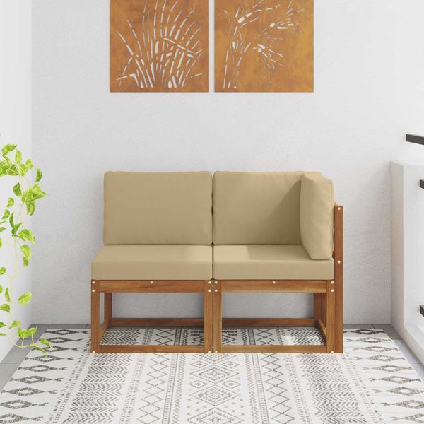 vidaXL Outdoor Mittel- und Ecksofa mit Kissen 2 Stück Natur und Beige 900472