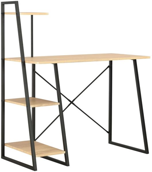 Schreibtisch mit Regaleinheit, Schwarz/ Eiche, 102 × 50 × 117 cm