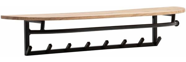 Garderobe aus Massivholz Akazie mit Rundkante 100 cm - Industrial Wandgarderobe mit Ablage & 8 Haken - Garderobenleiste mit Metallrahmen Schwarz Handgefertigt