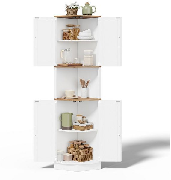 REDOM Eckschrank Platzsparendes Eckmöbelstück (mit 5 Staufächern, Vintage-Küchenschrank in weißer Holzoptik – platzsparend, stabil & vielseitig einsetzbar für Küche, Esszimmer & Wohnzimmer, ideal für Familien & Singles, 1-St, 39,5×39,5×180cm) mit Kipps...