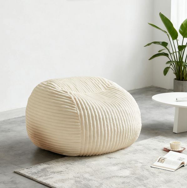 1-Sitzer Sitzsack-Sessel H 60 x T 85 x B 85 cm aus Flanellimitat in Beige mit Memory-Schaum
