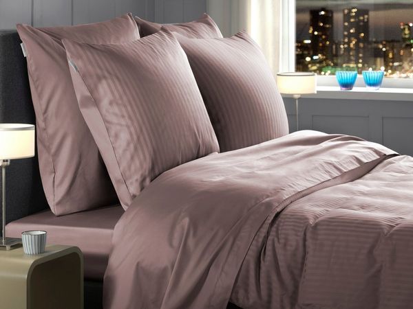 Heckett & Lane Mako-Satin Bettwäsche 155x220 Banda Canyon Rose Streifen Wende uni