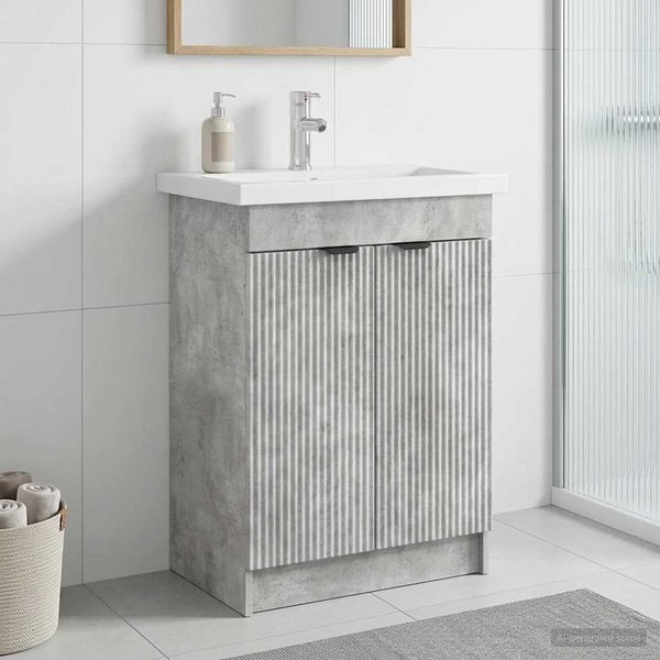 vidaXL Unter dem Waschbecken Badschrank Betongrau 56 x 37,5 x 81 cm 890097