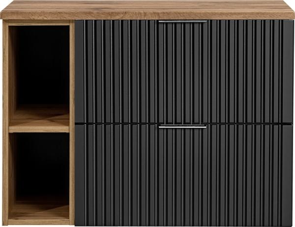 Waschtischunterschrank 80cm ADELAIDE-56-BLACK, matt schwarz mit Eiche Nb, gerillte Front, B/H/T ca. 80,6/59,2/46,5 cm