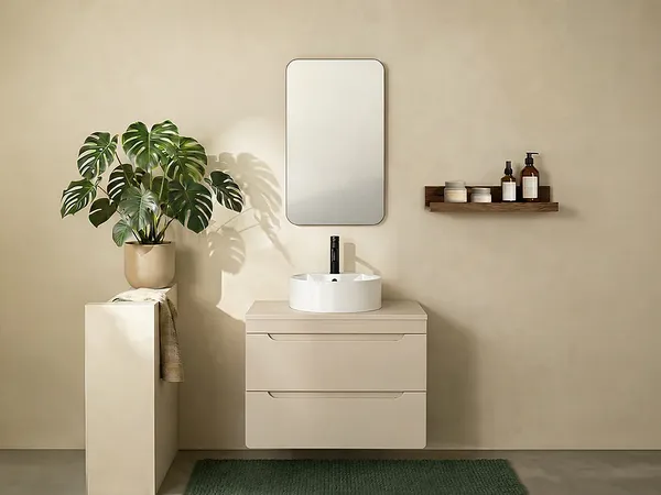 Vente-unique - ARUBA Waschbeckenmöbel Holz, Platte Beige - B 46 cm x H 59 cm x L 80 cm