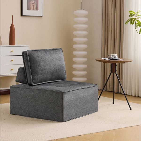 BBWL Wohnlandschaft Einzelsofa modular kompakt aus Plywood mit Leinenbezug, 1-Sitzer für Wohnzimmer, Schlafzimmer, Gästezimmer, platzsparend
