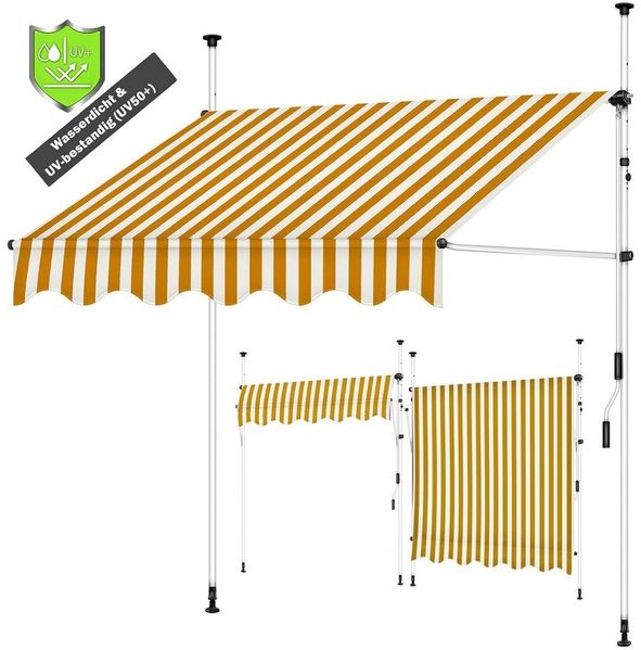 Balkonmarkise Klemmmarkise Markise 150-400cm LED Balkon Orange/Weiß 400x120cm