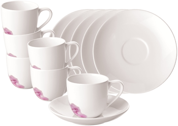 Villeroy & Boch Rose Garden Espressotasse mit Untertasse 70 ml Weiß 6er Set