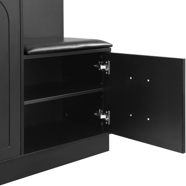 Kompaktgarderobe mit Schuhschrank, Schuhbank, Kosmetikspiegel, verstellbare Einlegeböden, MDF Schwarz, platzsparend Bild 9