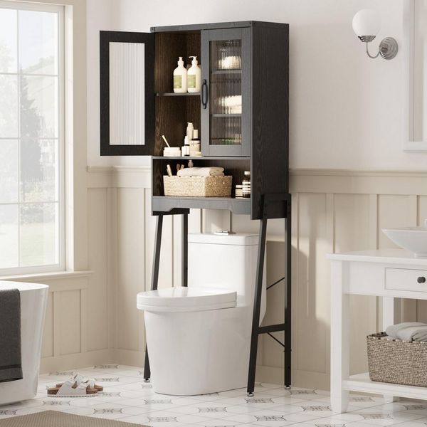 FiveWillowise Badregal Toilettenschrank Badezimmerschrank mit Glastüren und Metallständer, 1-tlg, Waschmaschinenschrank mit 5 verstellbaren Fächern