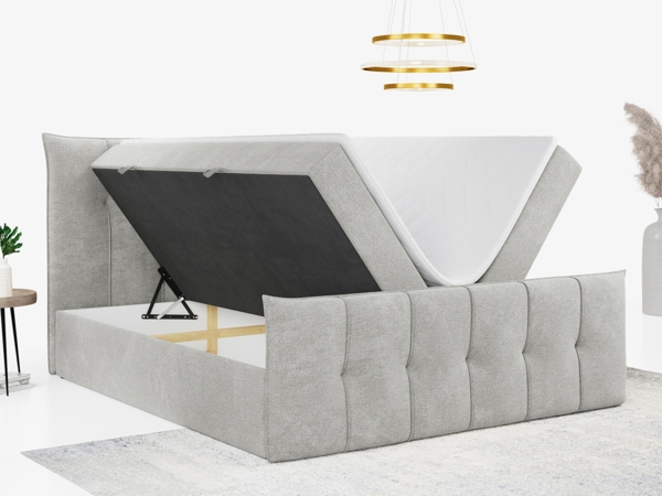 Boxspringbett, mit Fußteil, 2 Bettkästen - PREMIUM-11 - 140x200cm - Hellgrau Stoff - H3 Bild 2