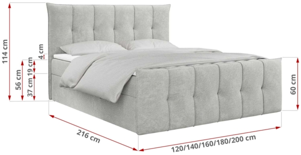 Boxspringbett, mit Fußteil, 2 Bettkästen - PREMIUM-11 - 140x200cm - Hellgrau Stoff - H3 Bild 5