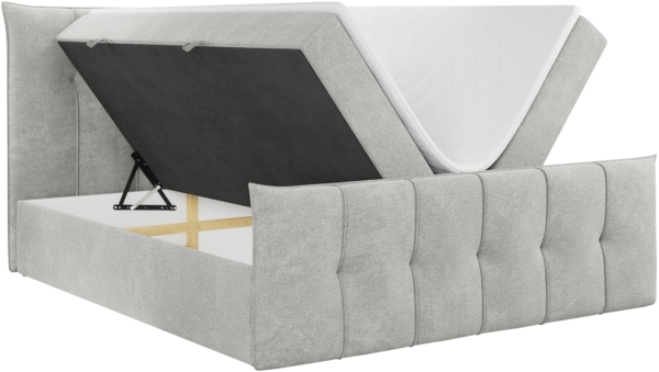 Boxspringbett, mit Fußteil, 2 Bettkästen - PREMIUM-11 - 140x200cm - Hellgrau Stoff - H3 Bild 4