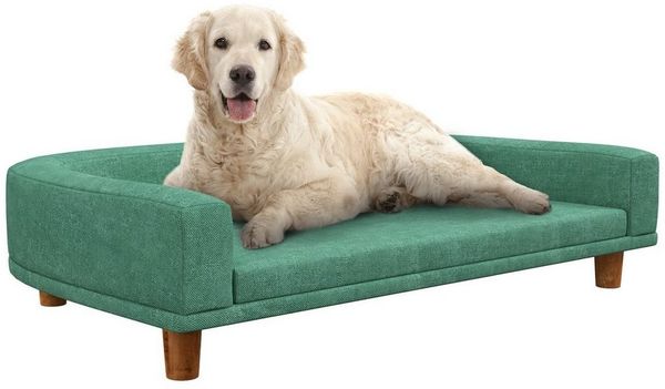PawHut Tierbett Hundesofa, Haustiersofa Katzensofa mit Kissen, Polyester, Hundesessel mit Holzbeine, Grün, 98 x 67 x 25 cm