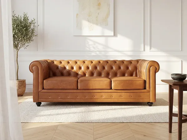 Vente-unique - CHESTERFIELD Sofa Leder Braun - B 88 cm x H 72 cm x L 205 cm