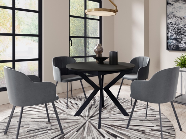 Esstisch Lagrik 100 mit Einlegeplatte, Beine aus Stahl (Farbe: Schwarz / Schwarz Molet)