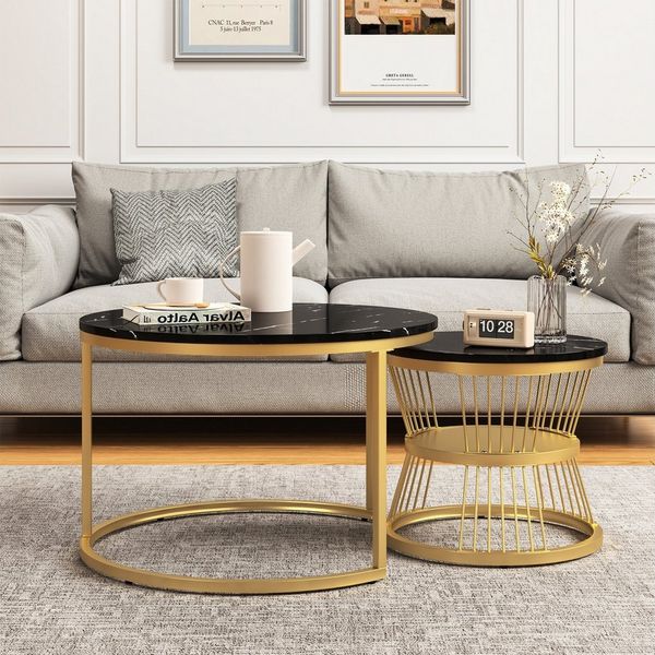 PXloue Couchtisch Satztisch Beistelltisch stapelbarer Sofatisch, mit Bodenschutz (Ideal für Wohnzimmer & Büro, Platzsparendes stapelbares Design), Großer Tisch: 80 x 45 cm,Kleiner Tisch: 60 x 33 cm