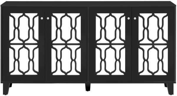 Merax Sideboard mit Spiegelelementen und geometrischem Trellis-Muster, Kommode mit Spiegelfront, Anrichte