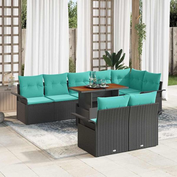 vidaXL Garten-Sofa-Set mit Kissen 9 pcs Schwarz und blau 3349353