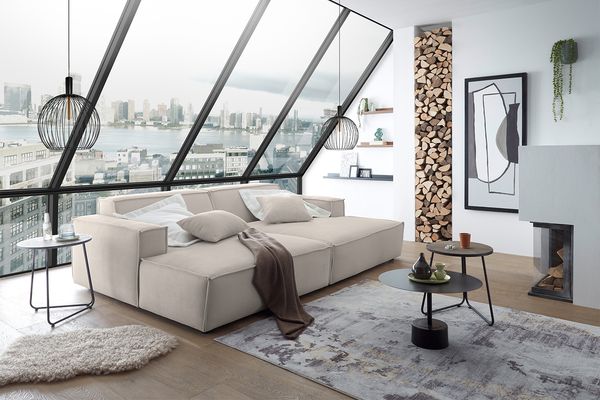 KAWOLA Big Sofa SAMU Feincord beige 72 x 168 x 256 cm